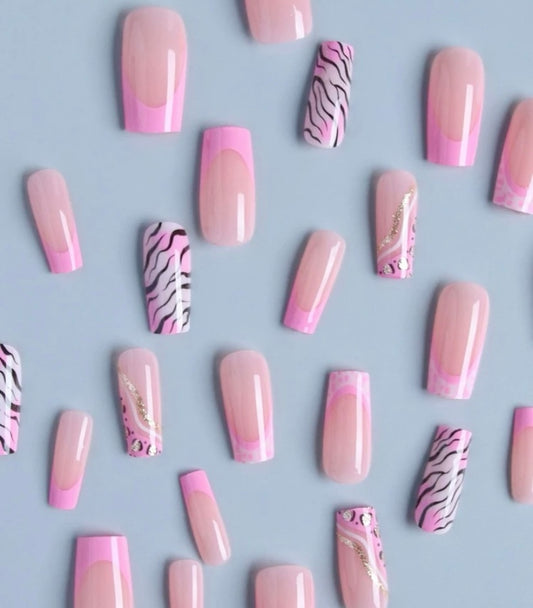 Pink Zebra Press On Nails