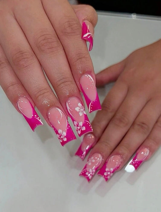 Floral Pink and White Press On Nails